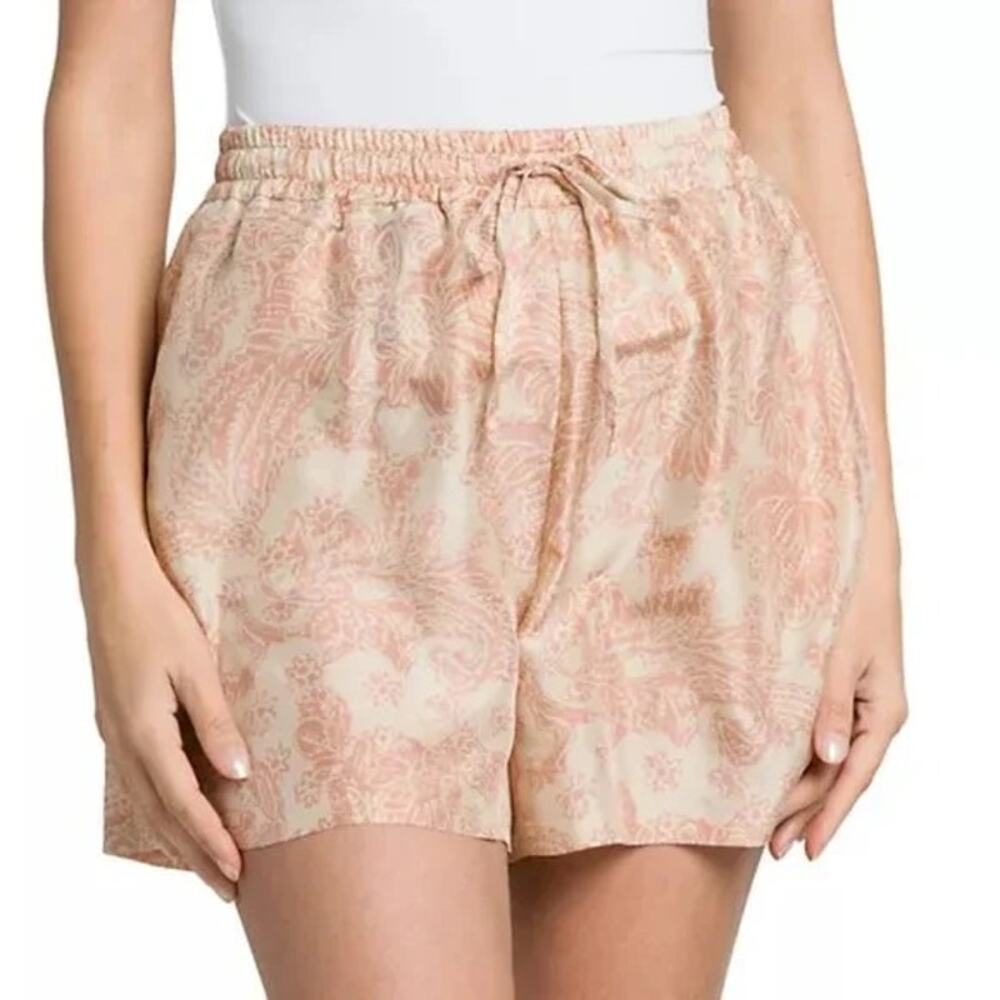 Loro Piana Perth Woodblock Botanic Silk Bermuda Shorts Peach Size IT 48 US 12